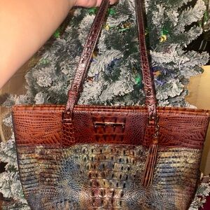 Brahmin Brown Crocodile-Embossed Tote Bag